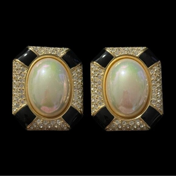 ✨ Signed Dior Vintage Clip-On Earrings with Pearl Cabochon - Picture 2 of 3